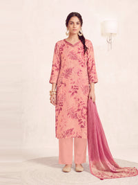 Women's Light Pink Linen Embellished Kurta with Trouser and Dupatta