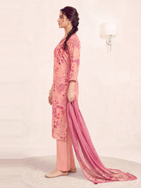 Women's Light Pink Linen Embellished Kurta with Trouser and Dupatta