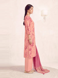 Women's Light Pink Linen Embellished Kurta with Trouser and Dupatta