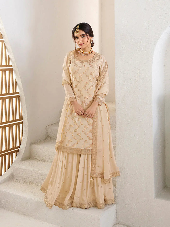 Off-White Jacquard Jaal-Work Sharara Suit Set