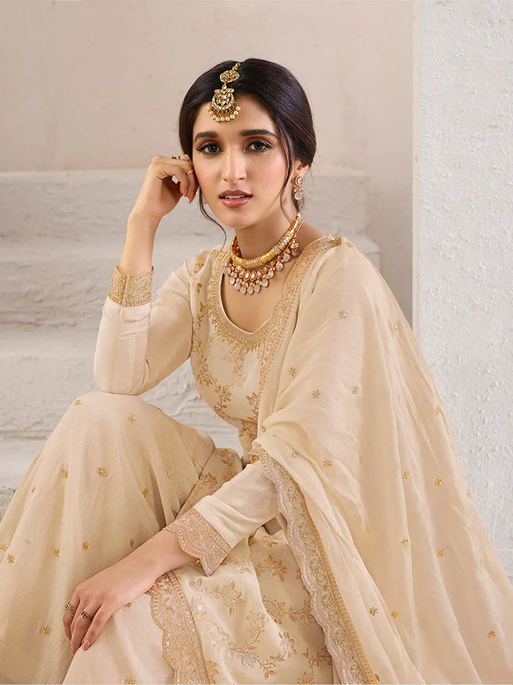 Off- white Jacquard Jaal work Sharara Suit Set Product vendor