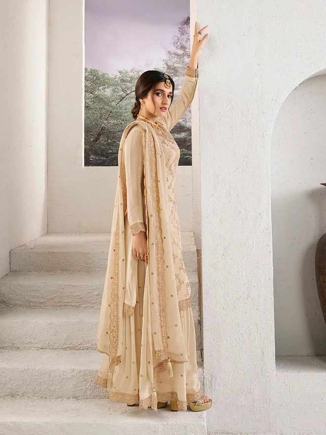 Off-White Jacquard Jaal-Work Sharara Suit Set