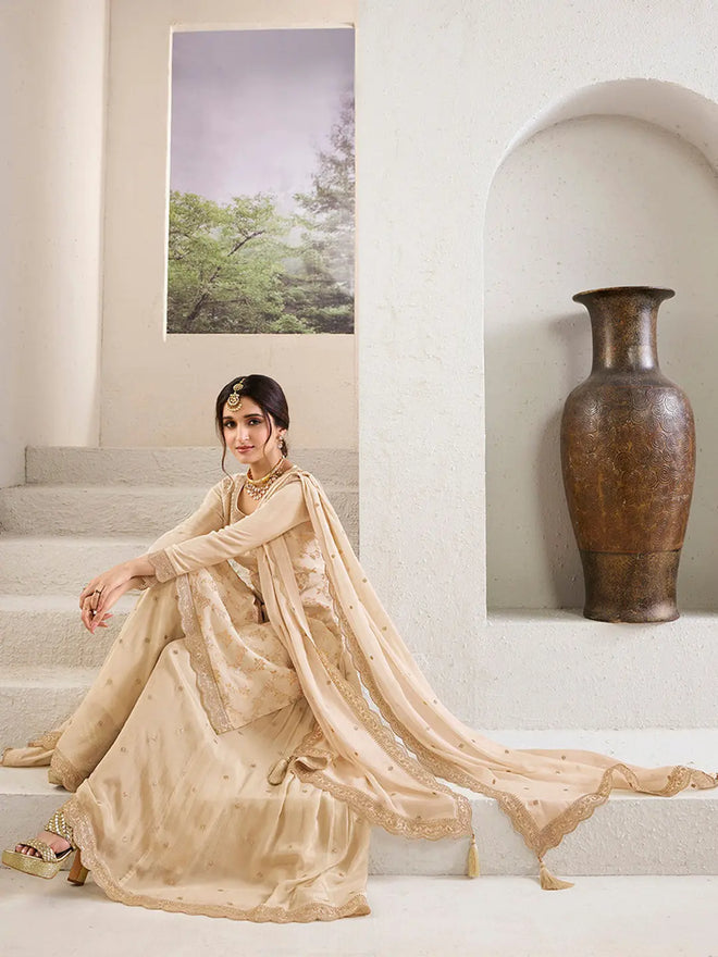 Off-White Jacquard Jaal-Work Sharara Suit Set