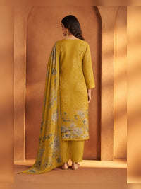 Women's Mustard Floral Printed Kurta Pant Set with Dupatta
