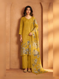 Women's Mustard Floral Printed Kurta Pant Set with Dupatta