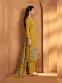 Women's Mustard Floral Printed Kurta Pant Set with Dupatta