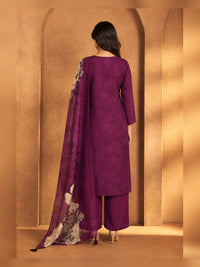 Women's Burgundy Floral Printed Kurta Pant Set with Dupatta