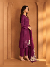 Women's Burgundy Floral Printed Kurta Pant Set with Dupatta