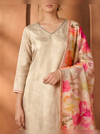 Women's Cream Floral Printed Kurta Pant Set with Dupatta