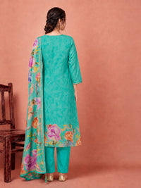 Women's Sky Blue Silk Blend Embellished Kurta with Trouser and Dupatta