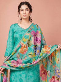 Women's Sky Blue Silk Blend Embellished Kurta with Trouser and Dupatta