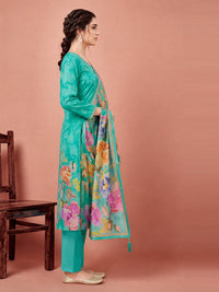 Women's Sky Blue Silk Blend Embellished Kurta with Trouser and Dupatta