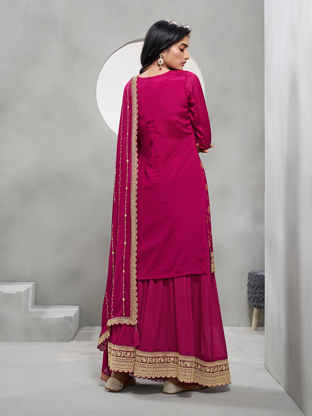 Magenta Jacquard with Embroidery Sharara Suit Set Product vendor