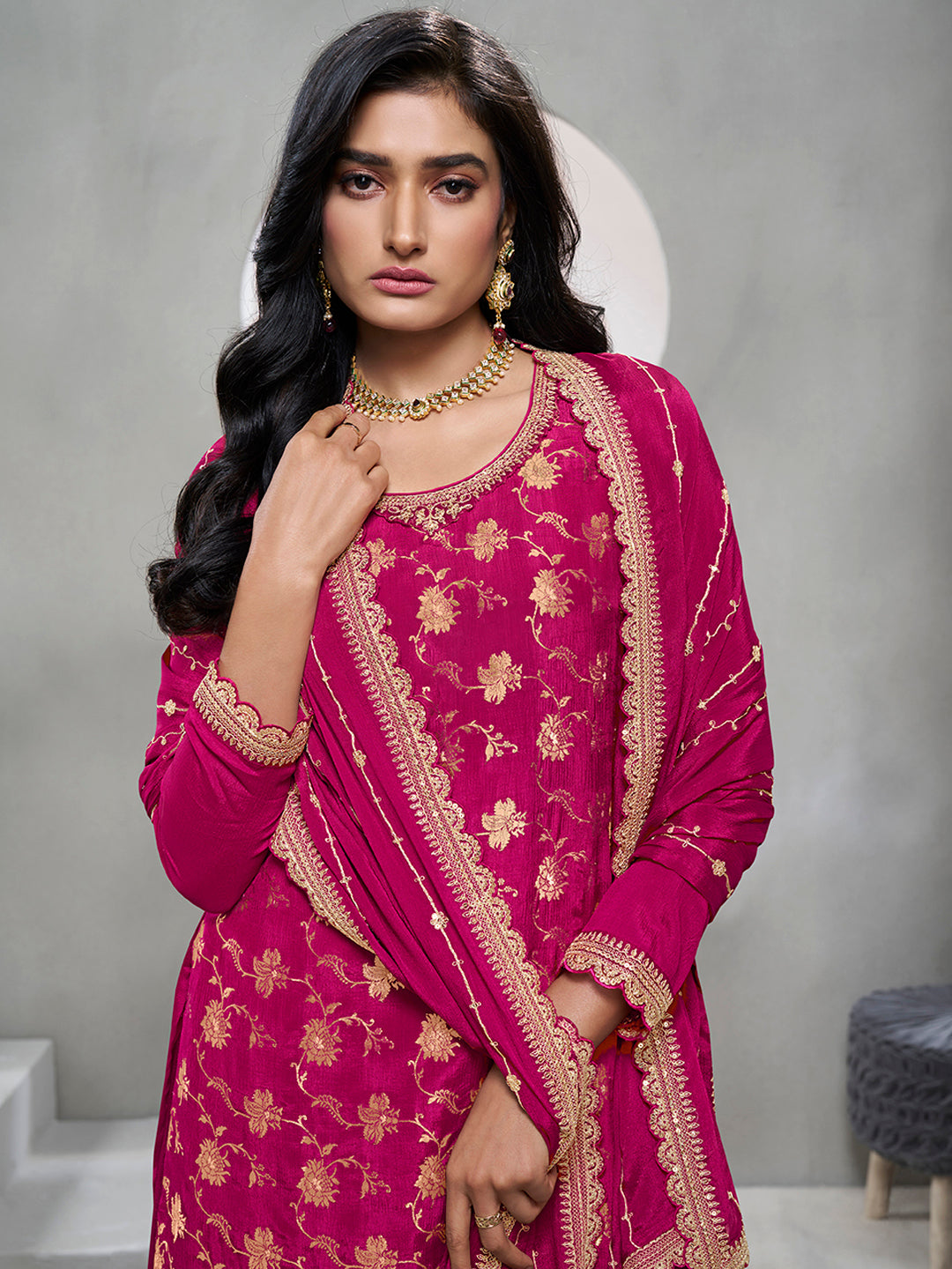 Magenta Jacquard with Embroidery Sharara Suit Set Product vendor