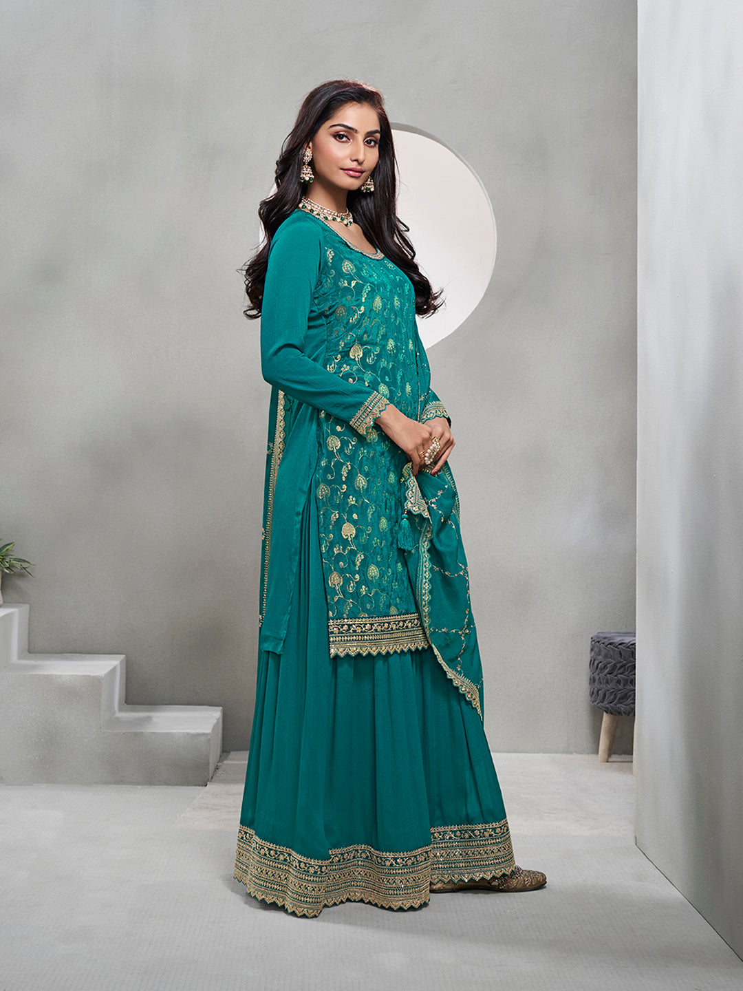 Rama Green Jacquard with Embroidery Sharara Suit Set Product vendor