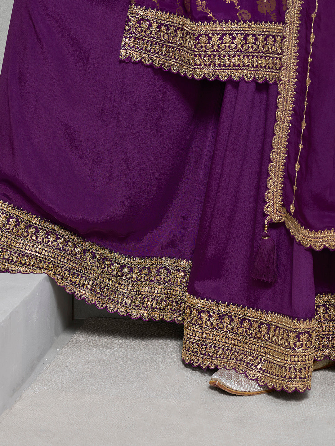 Purple Jacquard with Embroidery Sharara Suit Set Product vendor