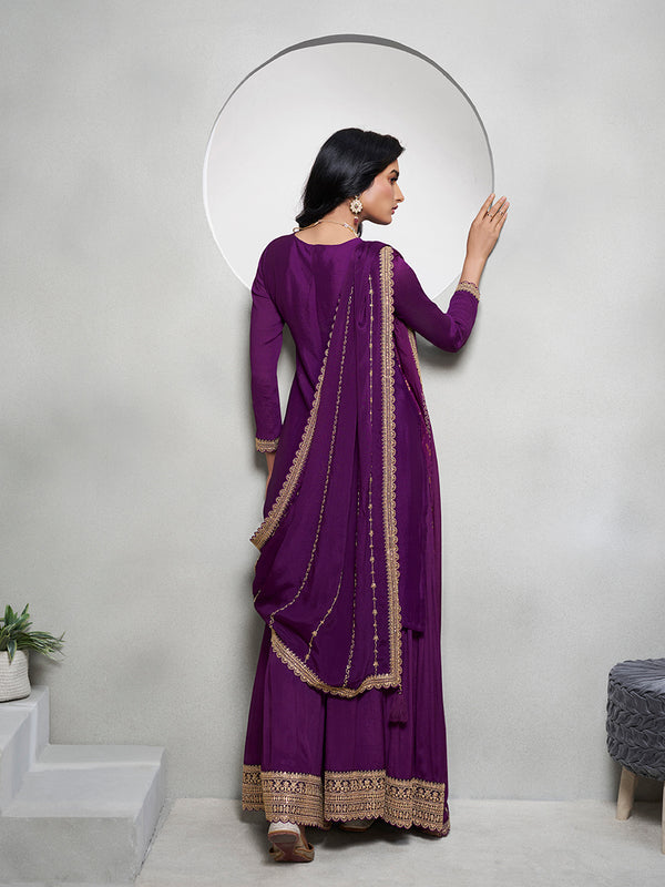 Purple Jacquard with Embroidery Sharara Suit Set Product vendor