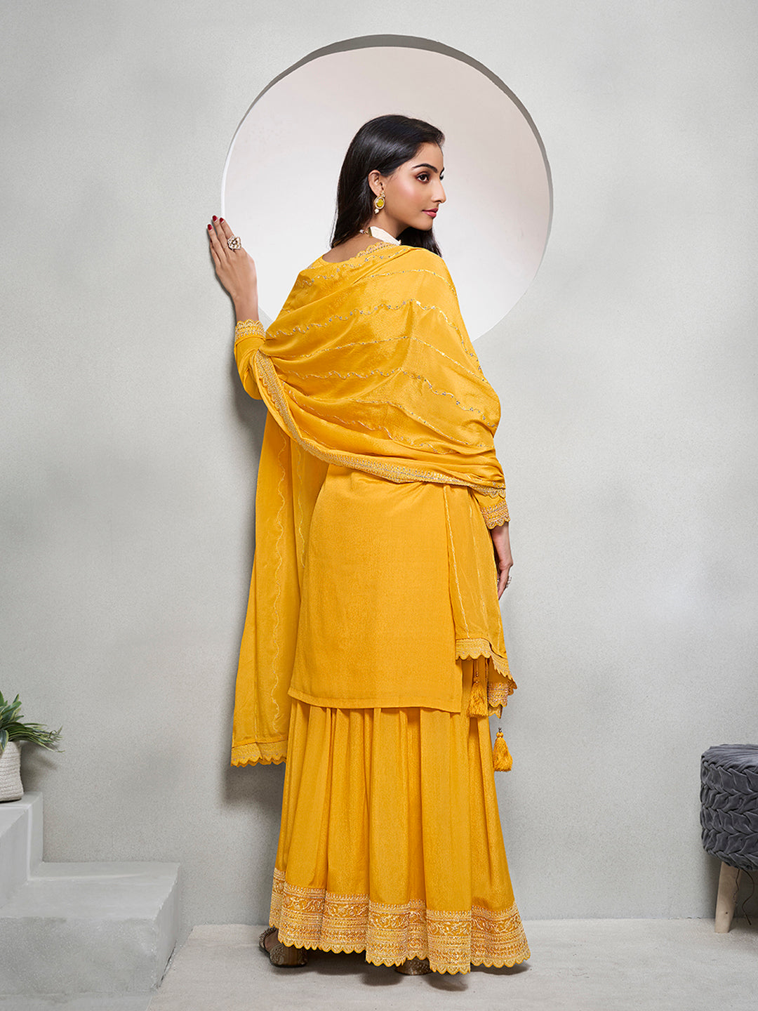 Yellow Jacquard with Embroidery Sharara Suit Set Product vendor