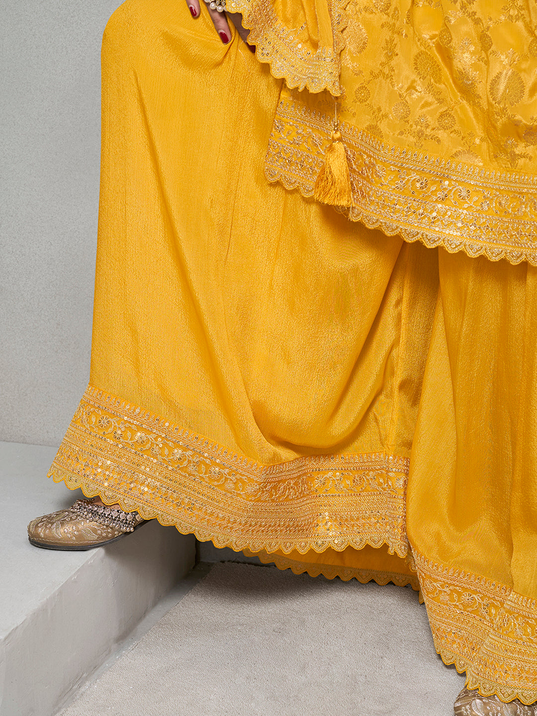 Yellow Jacquard with Embroidery Sharara Suit Set Product vendor