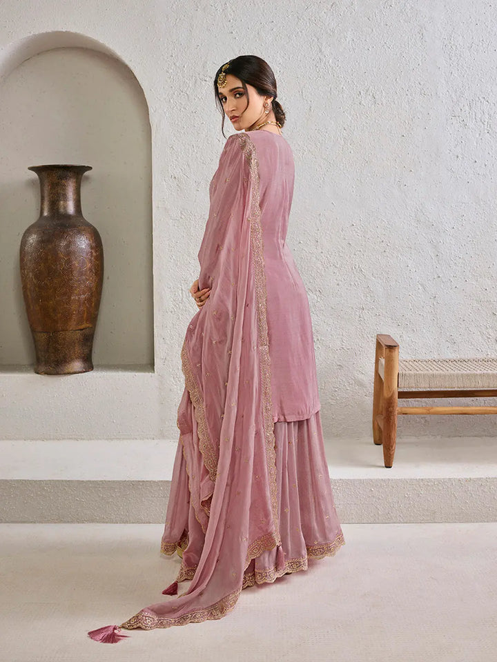 Sweet Lilac Jacquard Jaal work Sharara Suit Set Product vendor