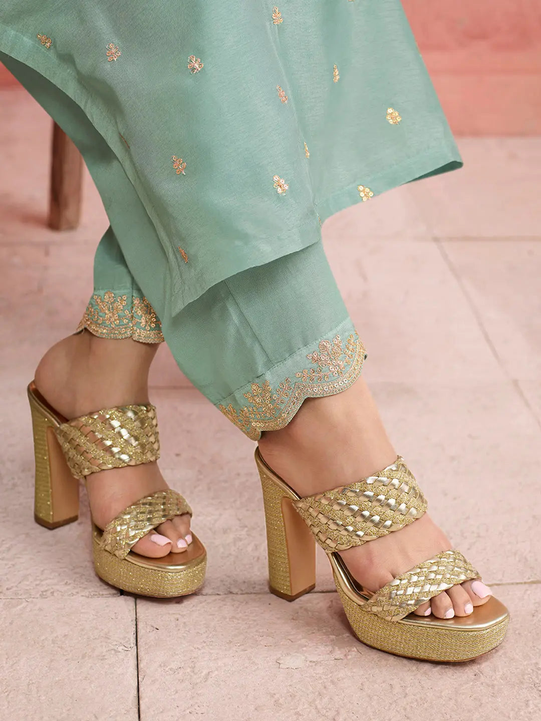 Turquoise Yoke design with cording embroidery Kurta Suit Set Product vendor