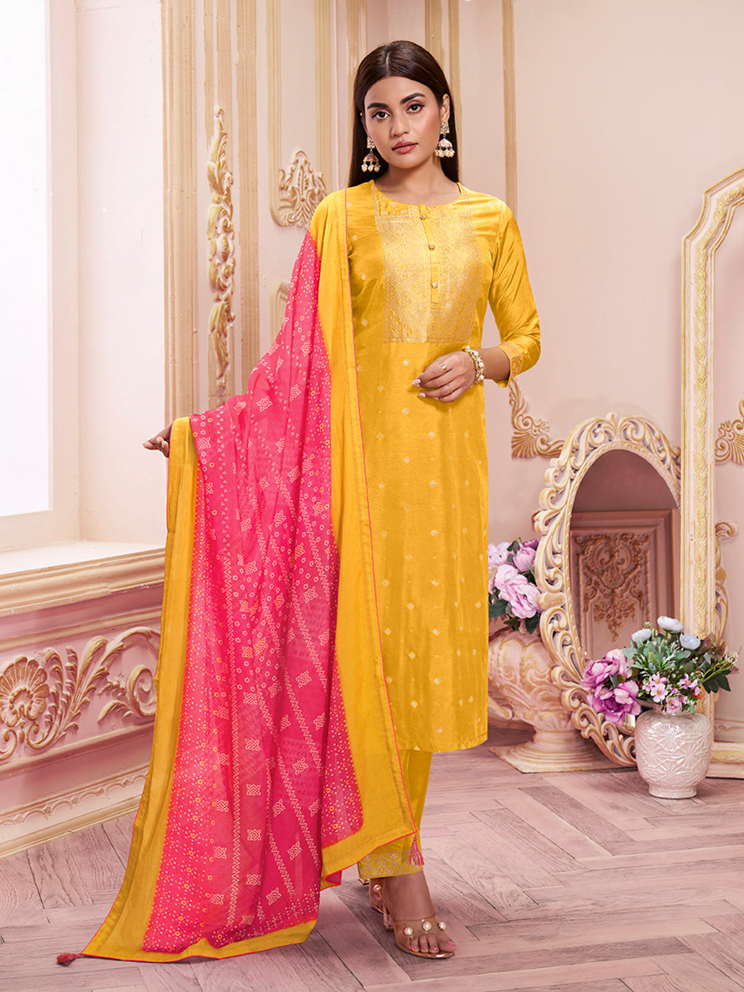 Yellow Jacquard Kurta Suit Set Product vendor