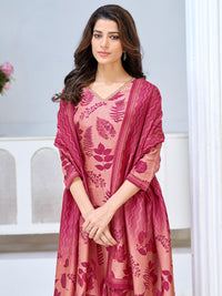 Blush Pink Viscose Kurta Set with All Over Printed Work, Paired with Cambric Cotton Bottom and a Matching Viscose Dupatta