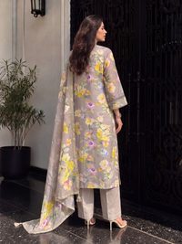Women's Light Peach Linen Embellished Kurta with Trouser and Dupatta