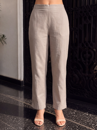 Women's Light Peach Linen Embellished Kurta with Trouser and Dupatta