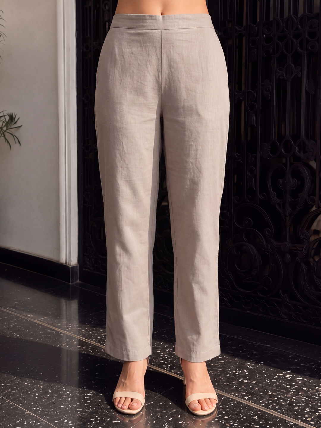 Women's Light Peach Linen Kurta with Trouser and Dupatta
