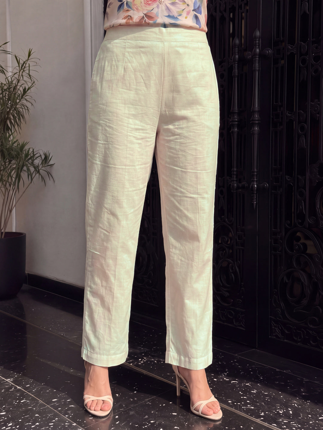 Women's Light Peach Linen Kurta with Trouser and Dupatta