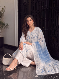 Women's Off white Linen Embellished Kurta with Trouser and Dupatta