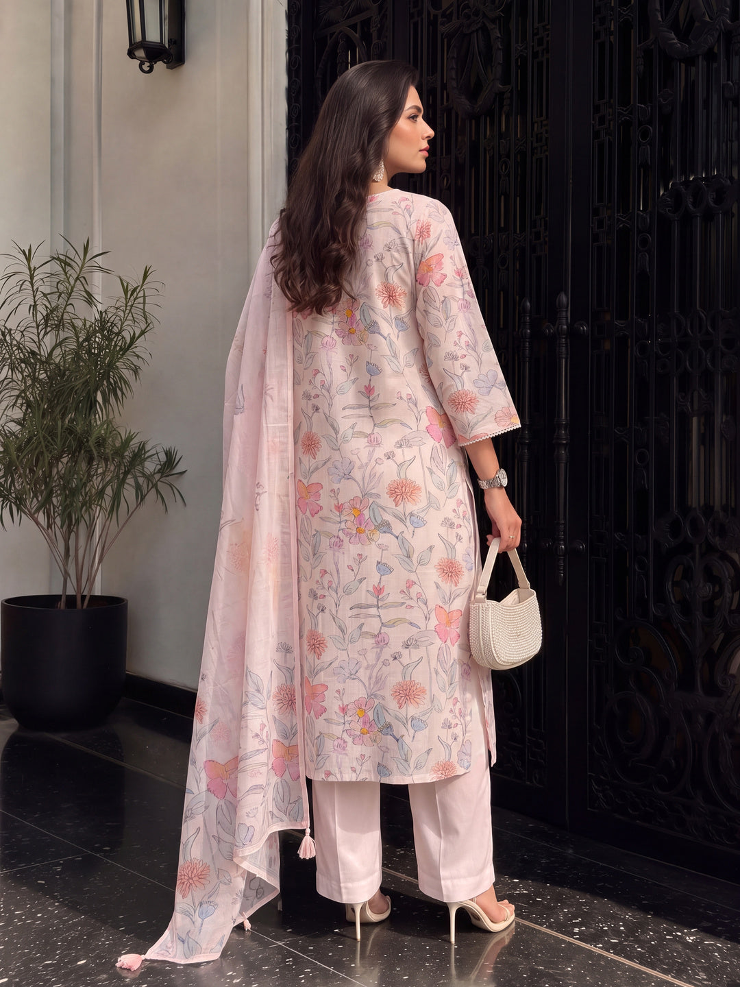 Women's Taupe Linen Kurta with Trouser and Dupatta