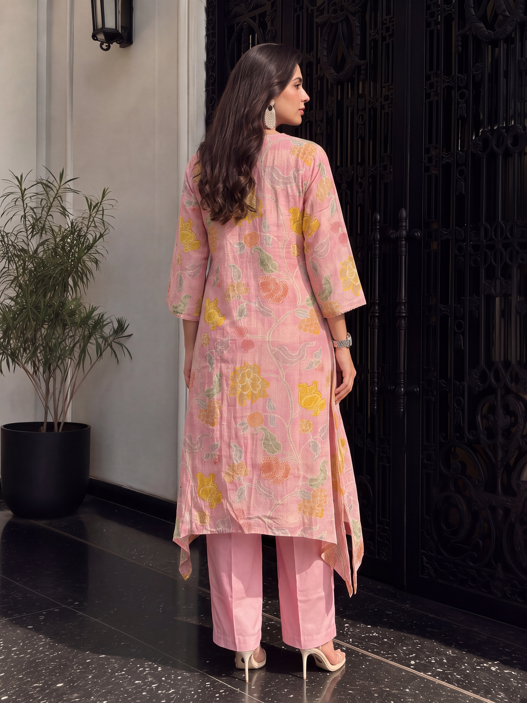 Women's Pink Linen Kurta with Trouser Set
