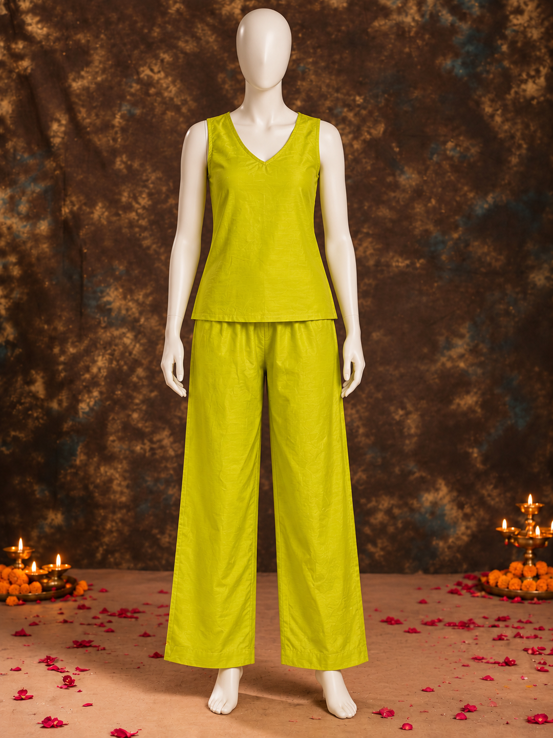 Lime Yellow Silk Blend Floral Embroidered Kurta Trouser Set with Dupatta & Inner