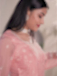 Peach Pink Floral Pattern, Thread with Sequins & Zari Embroidered Sharara Suit Set