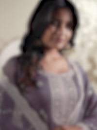 Dark Purple Kurta Set in Lucknowi and Sequins Embroidery