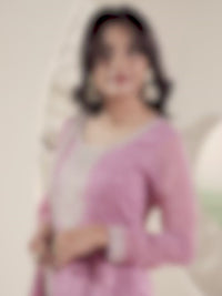 Pink Floral Pattern Schiffli Thread and Sequins Embroidery Kurta Suit Set