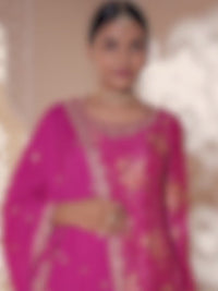 Rani Pink Digital Floral Printed Embroidered Sharara Suit Set