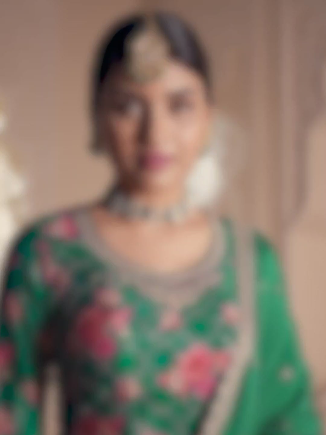 Green Digital Floral Printed Embroidered Sharara Suit Set