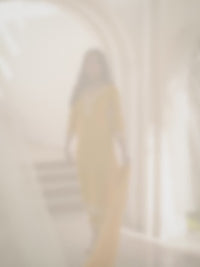 Floral and Geometric Threadwork Amber Yellow Kurta Set with Hanging Pearl Daman, Straight Pant, and Dupatta