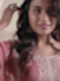 Metallic Peach Lucknowi Thread and Sequins Embroidery Kurta Suit Set