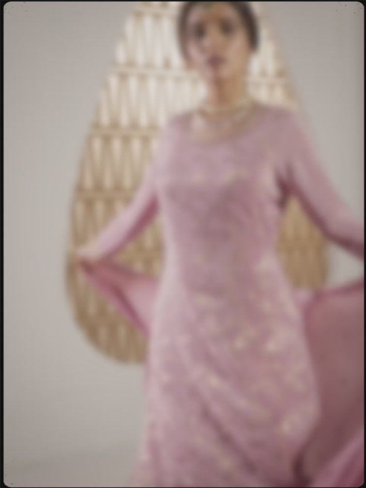 Sweet Lilac Jacquard Jaal work Sharara Suit Set